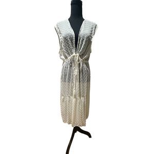 LC Lauren Conrad Swiss Dot Lightweight Tie-Waist Tassel Duster One Size